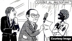 Eduardo Chibás, entre Chicharito y Sopeira. Caricatura de los años cuarenta.